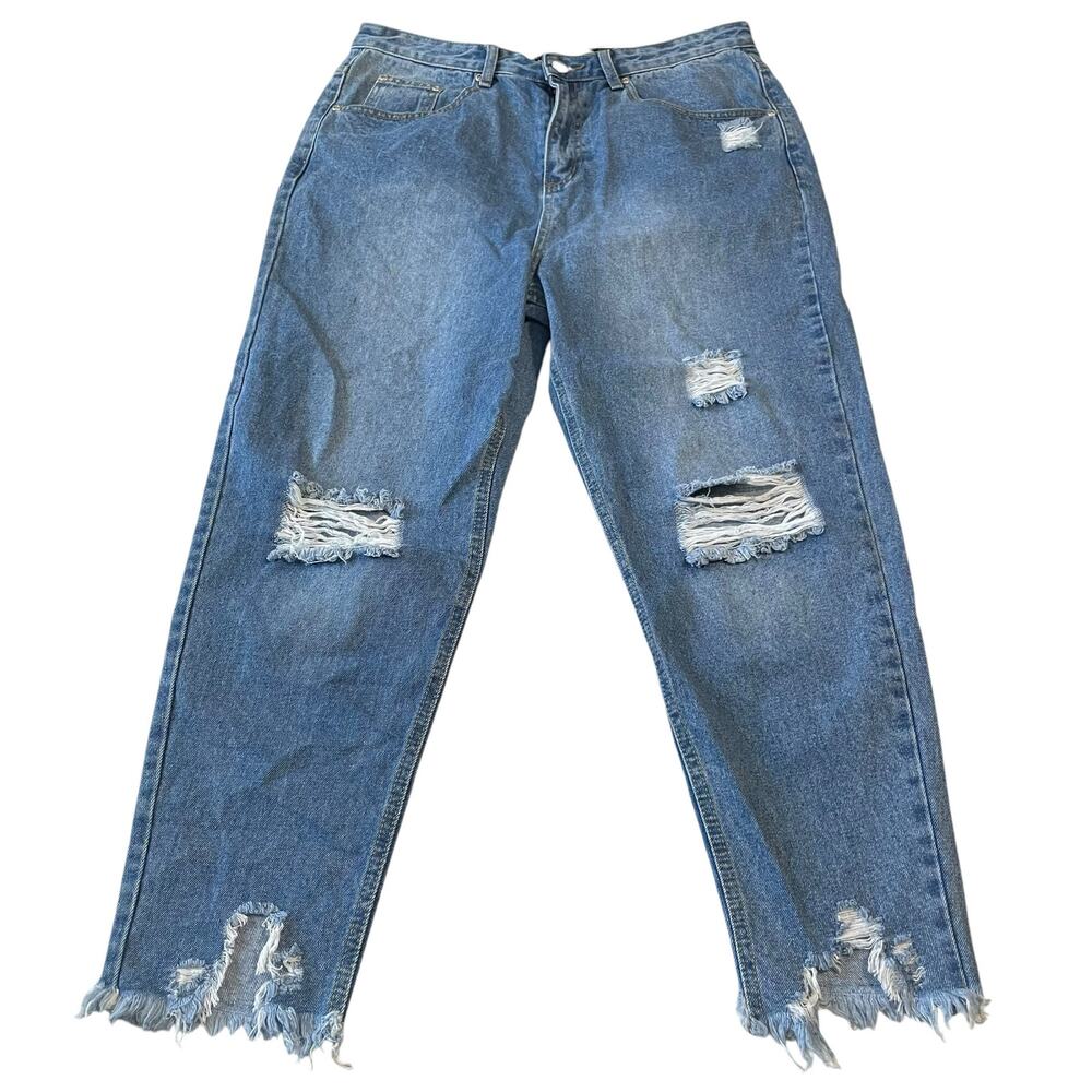 Boohoo Womens Jean Size 12 Ripped Distressed High Waist Mom Stretch Denim Jeans